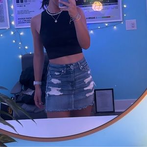 american eagle ripped denim mini skirt